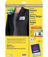 NAME BADGE ADHESIVE 80X50MM , WHITE WITH BLUE BORDER ,