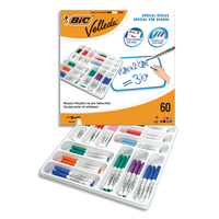 BIC Pack 60 feutres Velleda 1741 pour tableau effaçables. Pointe moyenne. Coloris assortis
