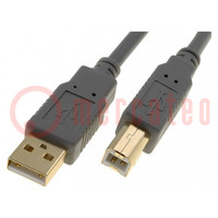 Cavo; USB 2.0; USB A spina,USB B spina; dorato; 3m; grigio