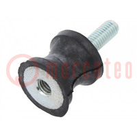 Amortiguador de vibraciones; M6; Ø: 20mm; de goma; Long: 19mm; 278N