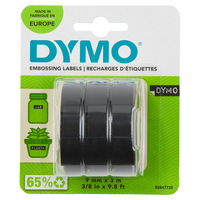 DYMO Taśma do etykieciarek wytłaczających Authentic | Rolki 9 mm x 3 m | Biały druk na czarnym tle | Samoprzylepna | Dla etykieciarek wytłaczających | 3 szt.