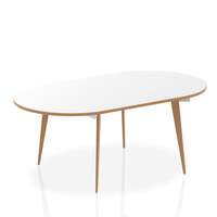 Oslo 1800mm Oval Boardroom Table White Top Natural Wood Edge White Frame