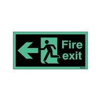 Safety Sign Niteglo Fire Exit Running Man Arrow Left 150x450mm Self-Adhesive NG2