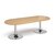 Trumpet base radial end boardroom table 2400mm x 1000mm - chrome base and oak to