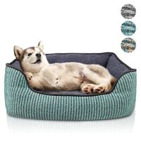 BLUZELLE Dog Bed for Small Dogs & Cats, Dog Sofa Dog Basket Cat Bed, Removable Cushion Pillow, Washable Pet Bed with Anti Slip Mat Bottom, Striped Fabric & Plush Teddy Fur Fleec...