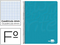 Cuaderno espiral liderpapel folio write tapa blanda 80h 60gr cuadro 4mm con margen color turquesa