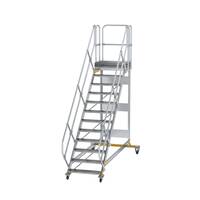 Plattformtreppe 45° fahrbar Stufenbreite 800 mm, 12 Stufen, Aluminium geriffelt