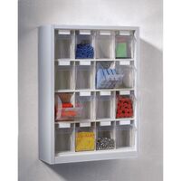 Wall mounted cupboard for visual storage containers