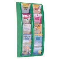 Wall mounted coloured leaflet dispensers - 8 x ? A4 pockets, green
