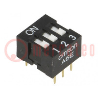 Schakelaar: DIP-SWITCH; Aantal secties: 3; ON-OFF; 0,025A/24VDC