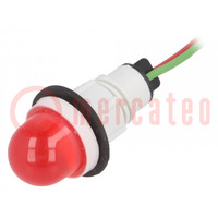 Controlelampje: LED; bol; rood; 24VDC; 24VAC; Ø13mm; draden 300mm