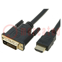 Cable; DVI-D (24+1) plug,HDMI plug; PVC; 3m; black