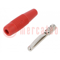 Plug; 4mm banana; 16A; 60VDC; red; non-insulated; 3mΩ; 2.5AWG
