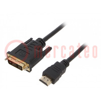 Kábel; DVI-D (18+1) dugó,HDMI dugó; PVC; 3m; fekete; 30AWG