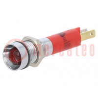 Ellenőrző lámpa: LED; homorú; piros; 24VDC; Ø8mm; IP67; fém,műanyag
