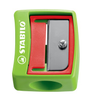 Spitzer STABILO® Spitzer für extradicke Stifte. (ohne Behälter), Kunststoff. (ohne Behälter), sortiert in 2 Farben: je 6 ST rot und grün. 40 mm x 34 mm