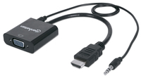 Manhattan 151450 câble vidéo et adaptateur 0,3 m HDMI + 3.5mm VGA (D-Sub) Noir