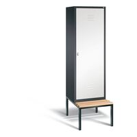 CLASSIC cloakroom locker with bench mounted underneath, door for 2 compartments