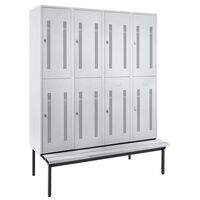 Half-height cloakroom locker with bench base frame