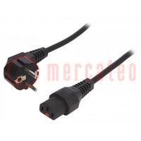Cable; CEE 7/7 (E/F) plug angled,IEC C13 female; PVC; 1.5m; 10A