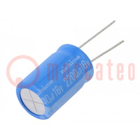 Capacitor: electrolytic; THT; 2200uF; 16VDC; Ø16x25mm; Pitch: 7.5mm