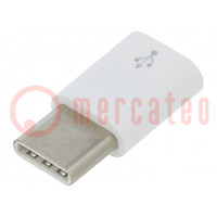 Adapter; USB B micro aljzat,USB C dugó; fehér; Raspberry Pi 4 B