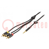 Cable; Jack 3.5mm plug,RCA plug x3; 2m; Plating: gold-plated