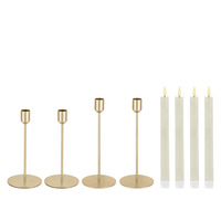 Spitzkerzenhalter-Set Aveni mit LED Kerzen 8teilig; gold/cremeweiß