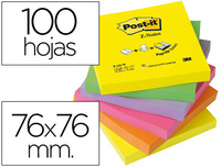 BLOC DE NOTAS ADHESIVAS QUITA Y PON POST-IT 76X76 MM Z-NOTESULTRA INTENSO PACK DE 6 BLOCS SURTIDO