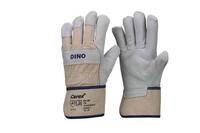 5-Finger-Handschuh Rindvollleder DINO Gr. 10 gefüttert, Handrücken und Stulpe weißer Canvas, Doppelnähte, EN 388 (2132)
