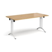 Rectangular folding leg table with white legs and curved foot rails 1600mm x 800