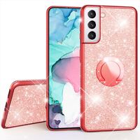 NALIA Glitter Cover con Anello compatibile con Samsung Galaxy S21 FE Custodia, 360-Gradi Ring Holder per Funzione Stand & Supporto Auto, Sottile Brillantini Silicone Copertura R...