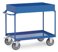 fetra® Tischwagen mit Stahlblechwannen, 2 Ladeflächen 850 x 500 mm, öldicht, Rand oben 150 mm