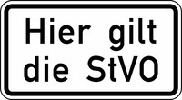 Verkehrszeichen VZ 2803 Hier gilt die StVO, 330 x 600, 2mm flach, RA 1