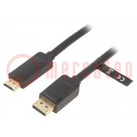 Kabel; DisplayPort wtyk,HDMI wtyk; Dł: 1,5m; czarny; 30AWG