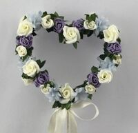 Artificial Silk Mini Rose / Babys' Breath Heart Wand - 43cm, Ivory and Ice Lilac & Light Blue