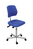 Edelstahl Arbeitsstuhl Modell 5222, Sitzhöhe 500-690mm, Rollen, Gasfeder, PU-Sitz Blau
