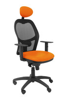 Silla Operativa de oficina Jorquera malla negra asiento similpiel naranja con cabecero fijo