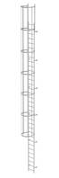 Einzügige Steigleiter mit Rückenschutz (Bau) Edelstahl, 10,72m