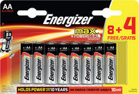 Energizer Max AA Alkaline Batteries (Pack 8 Plus 4 Free)