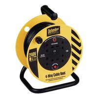 Defender 240V Light industrial cable reel, 20 metres long with 4 outlets
