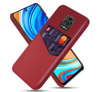 Műanyag telefonvédő (közepesen ütésálló, bankkártya tartó, textil bevonat, bőr hatású hátlap) PIROS [Xiaomi Redmi Note 9 Pro]