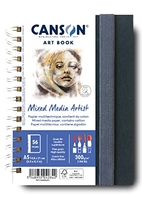 CANSON - PROFESSIONAL BOOK - PAPIER MULTITECHNIQUE - GRAIN FIN - 300G/M² - CARNET SPIRALÉ - A5-14 -8X21CM - BLANC - 28 FEUILLES