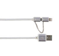Skross 2in1 Charge'n Sync - Steel Line cable USB 1 m USB A Micro-USB B/Lightning Plata