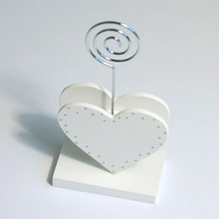 Table Decoration: Name Card Holder: Double Heart: 6.4 x 13cm: Pack of 1: White_Silver