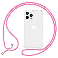 NALIA Klares Hybrid Case mit Kette für iPhone 13 Pro, Transparent Anti-Gelb Robust Verstärkte Ecken Hardcase & Silikon Rahmen, Stoßfeste Schutzhülle & Handy-Schnur Pink