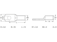 Unisolierter Rohrkabelschuh, 2,5 mm², AWG 14, 4.3 mm, 4.2 mm, M4