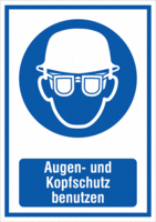 Kombischild - Augen- und Kopfschutz benutzen, Blau, 29.7 x 21 cm, Folie, Weiß