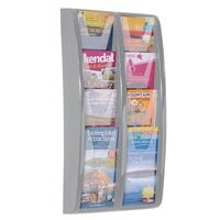 Wall mounted coloured leaflet dispensers - 8 x ? A4 pockets, grey