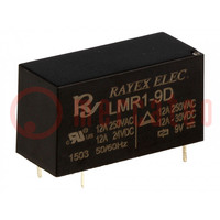 Relay: electromagnetic; SPDT; Ucoil: 9VDC; 12A; 12A/250VAC; LMR1